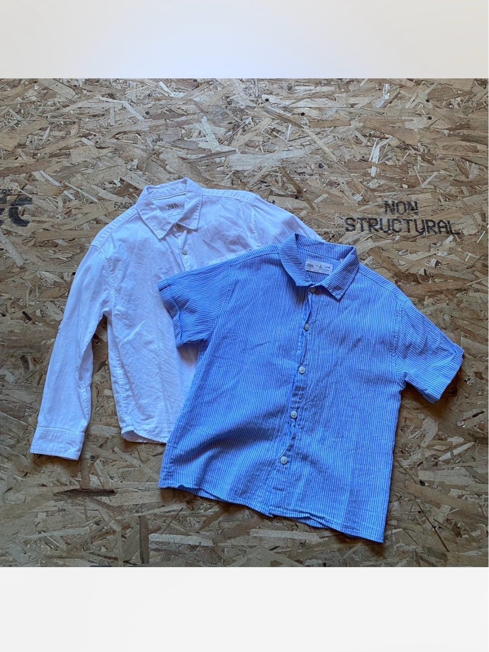Zara White Long-Sleeve & Light Blue Short-Sleeve Button-Down Shirts (Pack Of 2)